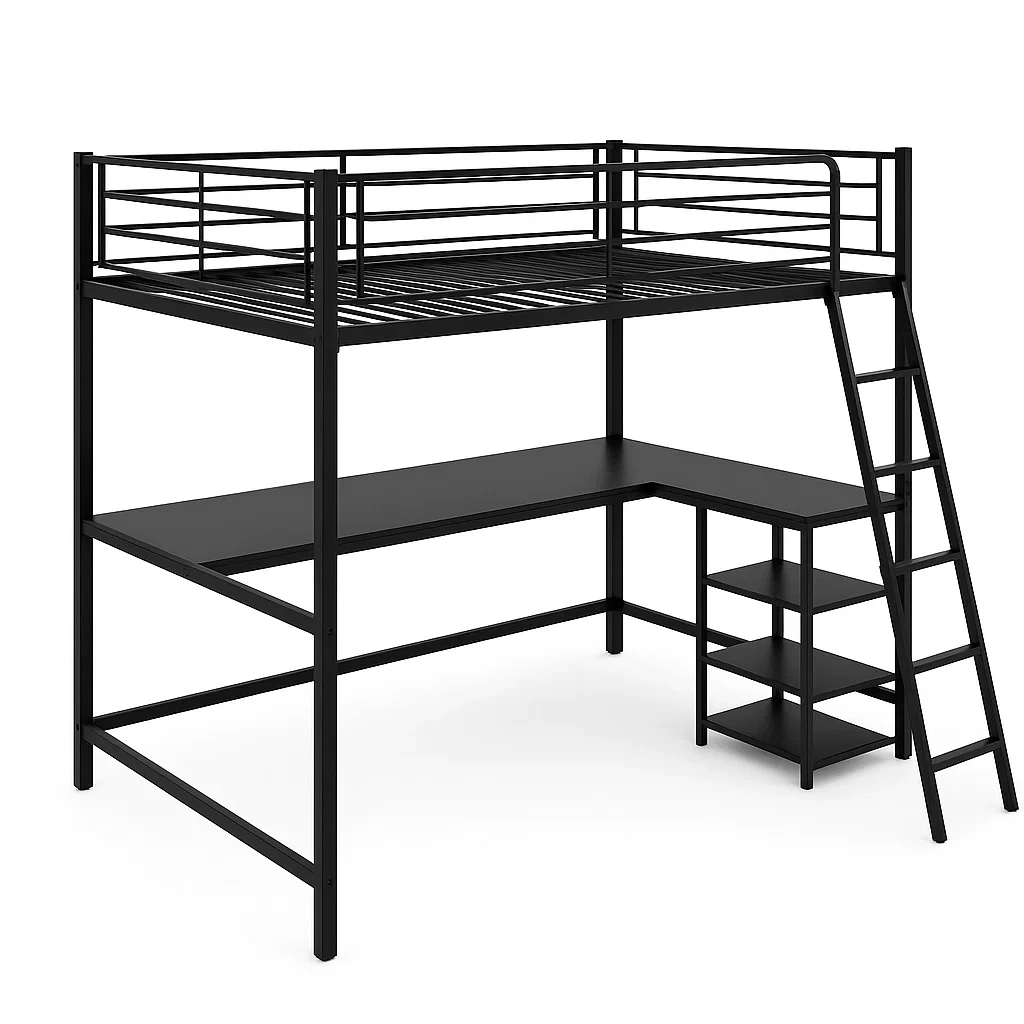 Lit mezzanine avec bureau intégré en métal Noir-LUXFUR NITA