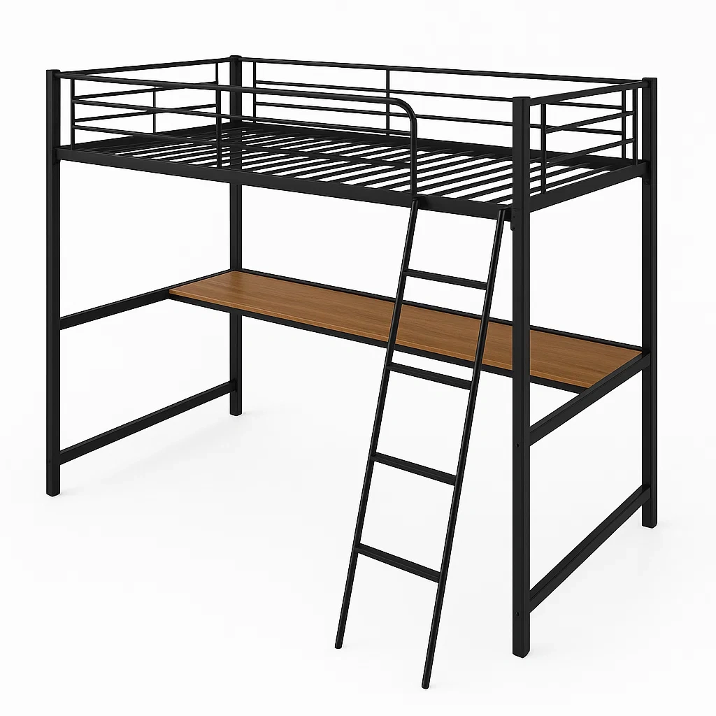 Lit mezzanine en métal noir avec bureau en bois-LUXFUR NITA