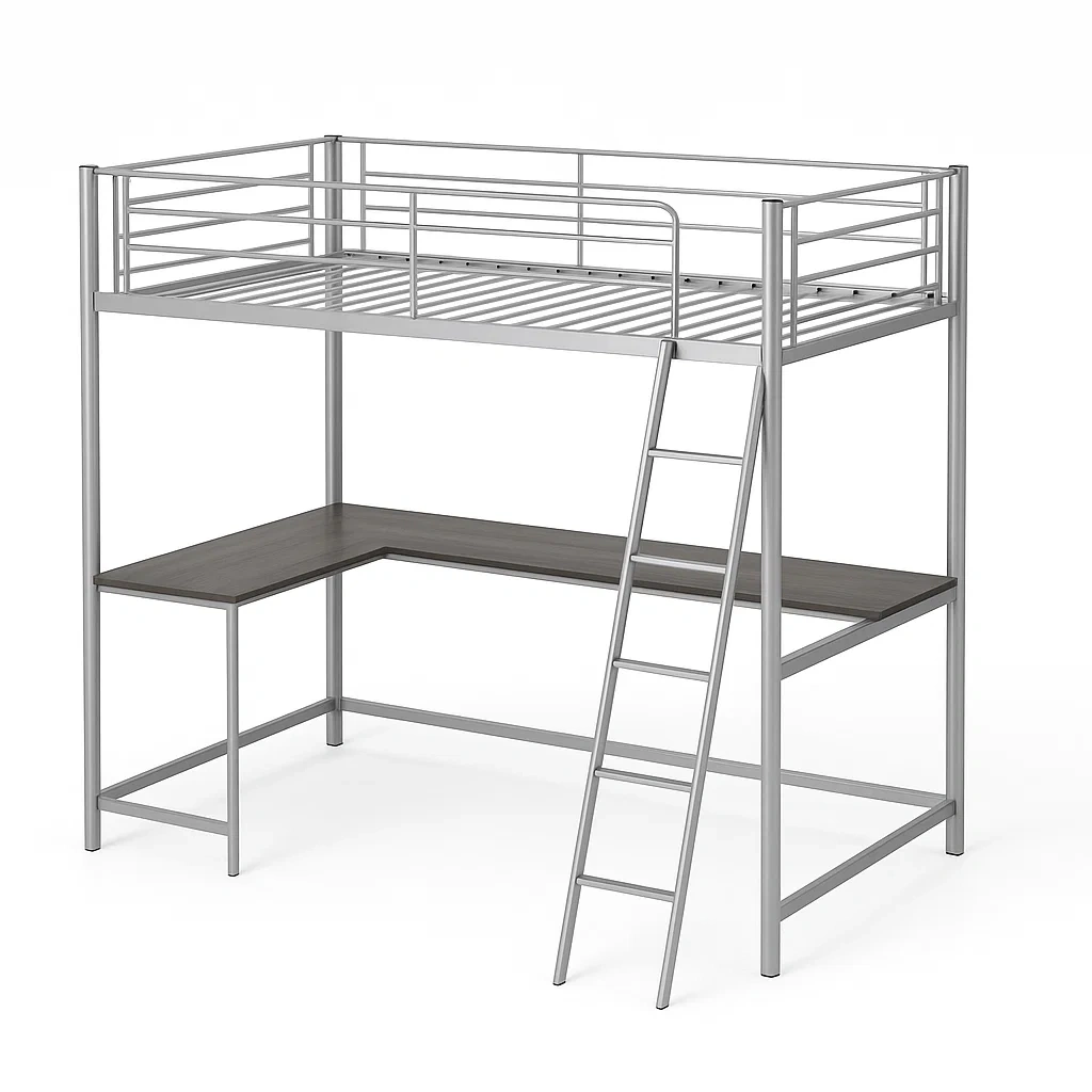 Lit mezzanine avec bureau en métal argenté-LUXFUR NITA