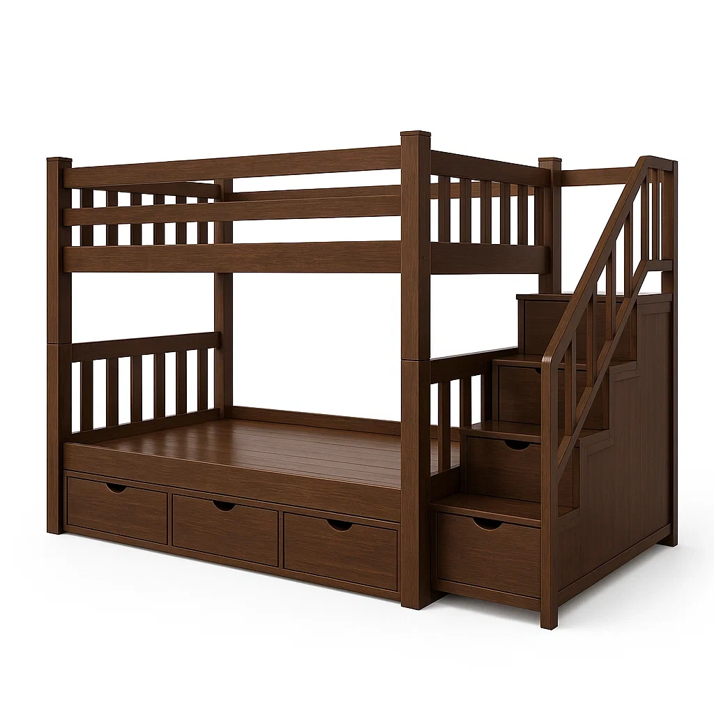 Lit superposé en bois avec escalier et rangement Marron-LUXFUR NITA