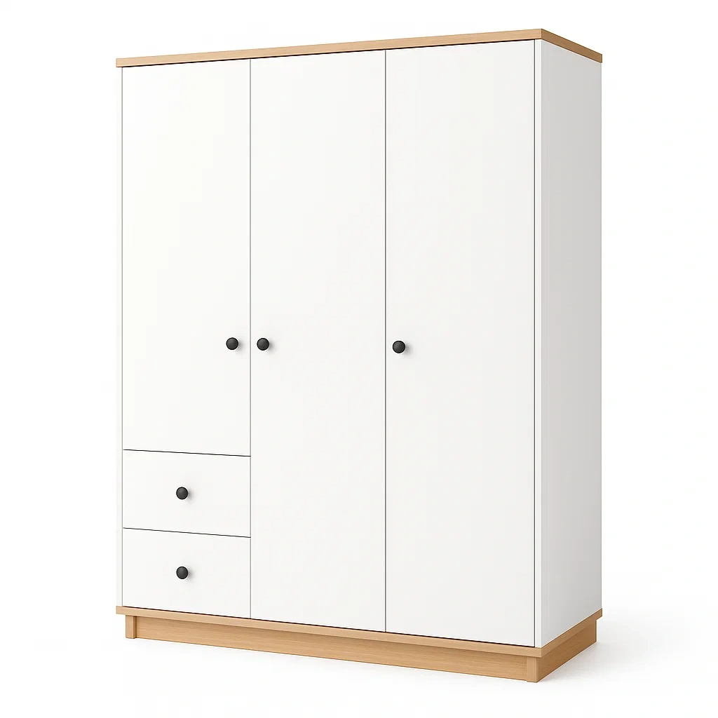 Armoire 3 Portes 2 Tiroirs Blanc Bois-LUXFUR NITA