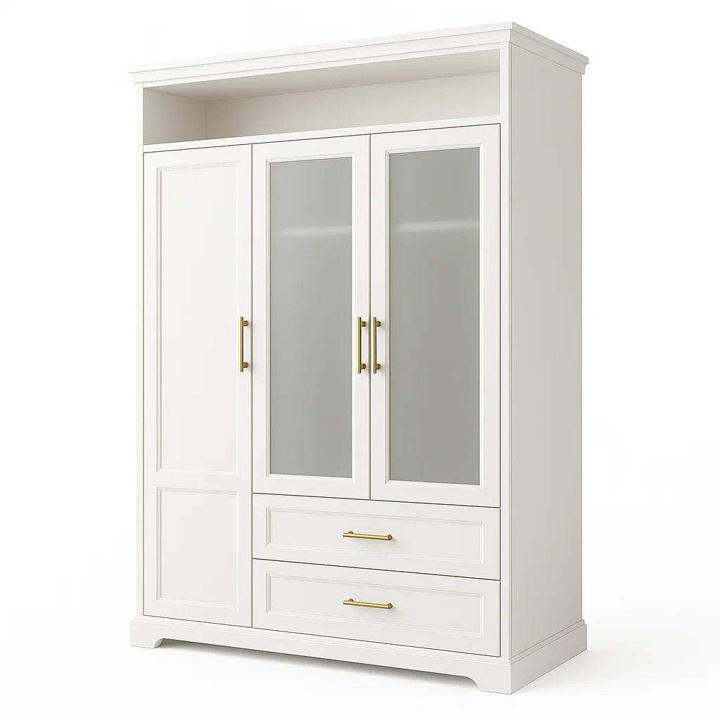 Armoire en bois blanc avec portes en verre dépoli-LUXFUR NITA