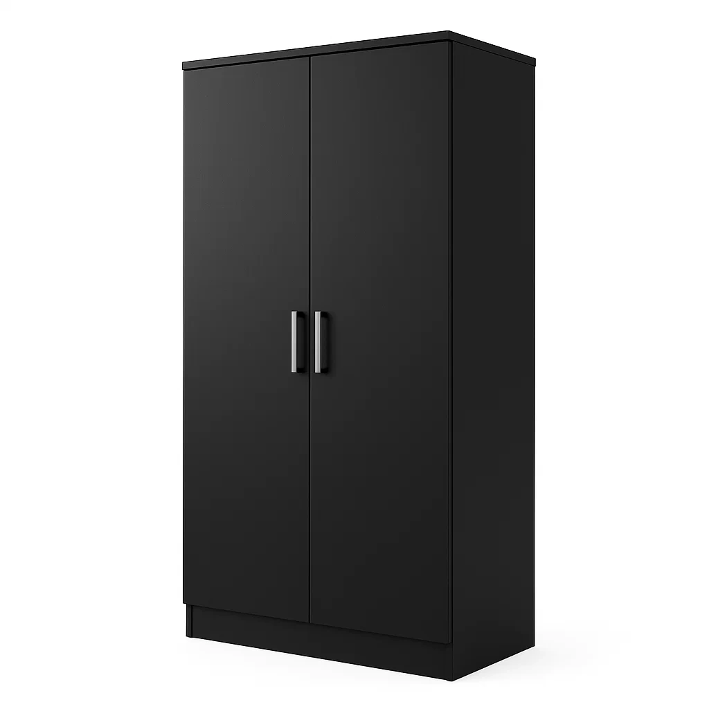 Armoire en bois avec portes battantes noires 180x80x50 cm-LUXFUR NITA