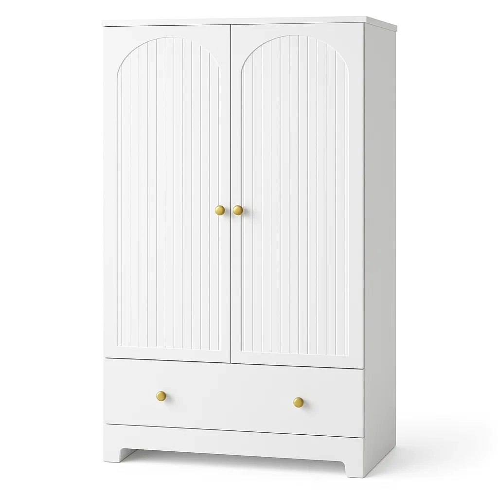 Armoire en MDF avec 2 Portes et 1 Tiroir Blanc-LUXFUR NITA