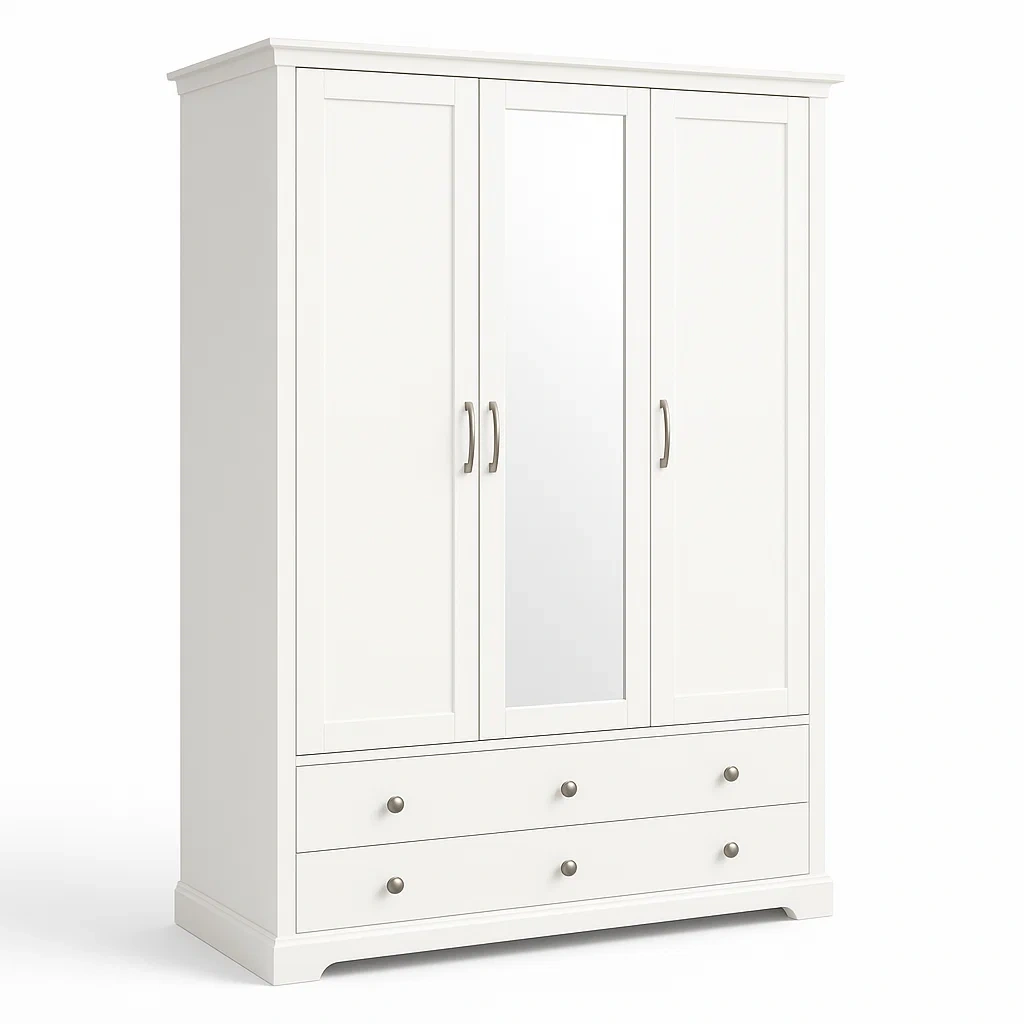 Armoire en bois blanc avec miroir et tiroirs-LUXFUR NITA