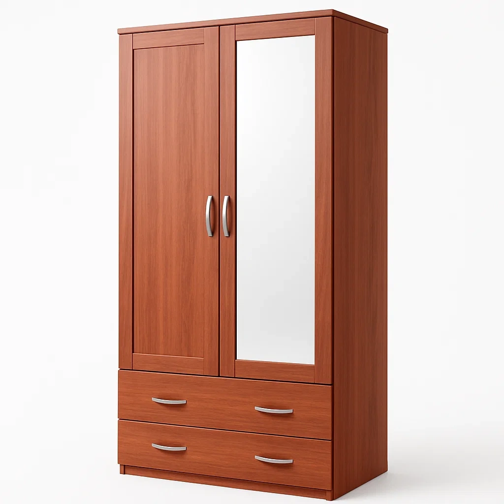 Armoire en bois avec portes miroir et tiroirs-LUXFUR NITA