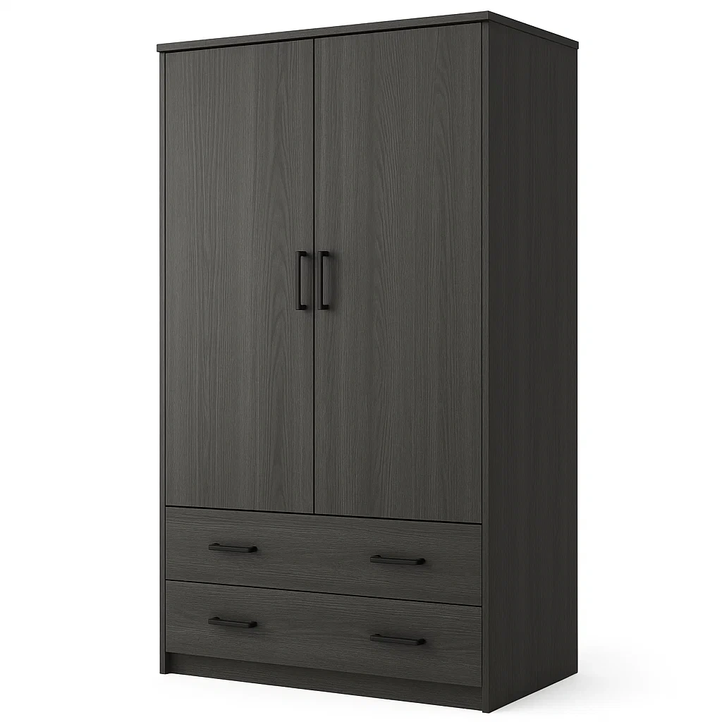 Armoire en Bois Gris avec 2 Portes et 2 Tiroirs-LUXFUR NITA