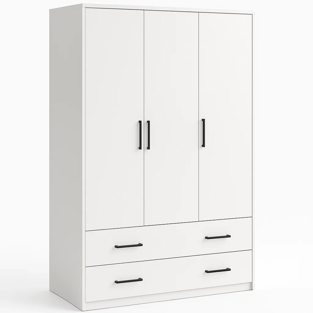 Armoire en Bois 3 Portes Blanc avec 2 Tiroirs-LUXFUR NITA