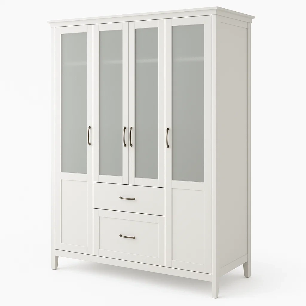 Armoire en bois avec portes en verre trempé blanc 200x150x40 cm-LUXFUR NITA