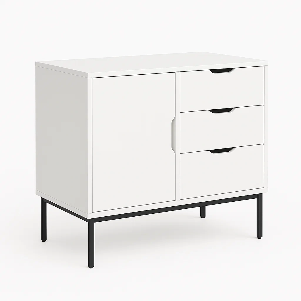 Buffet blanc avec 3 tiroirs et 1 porte en bois et métal-LUXFUR NITA