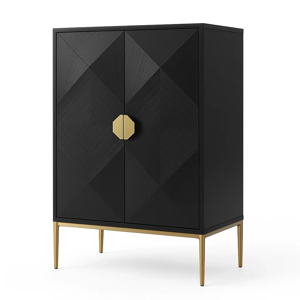 Armoire en Bois Noir avec Pieds Métal Doré-LUXFUR NITA