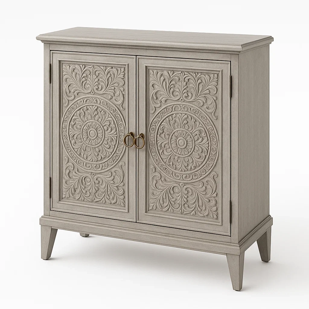 Buffet en Bois Sculpté Gris-LUXFUR NITA