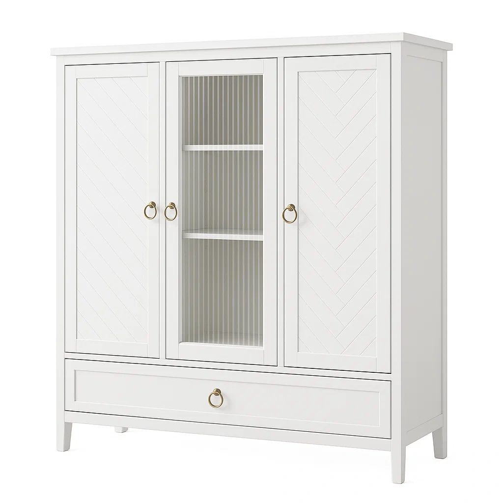 Armoire 3 portes en bois et verre Blanc 160x120x40 cm-LUXFUR NITA