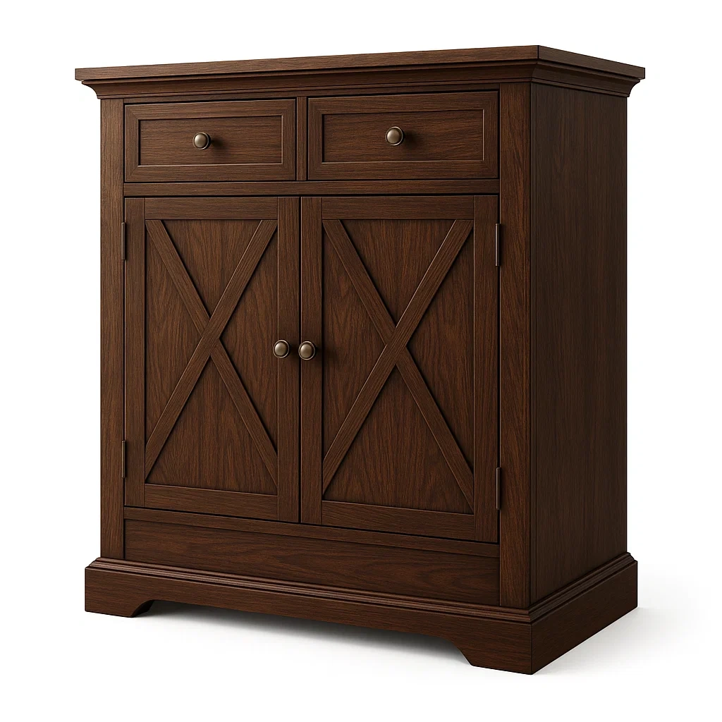 Armoire en bois massif brun avec motifs en croix-LUXFUR NITA