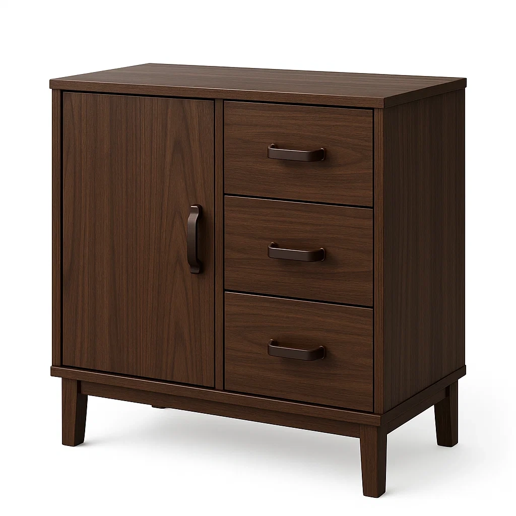 Commode en Bois avec 3 Tiroirs et 1 Porte, Marron-LUXFUR NITA