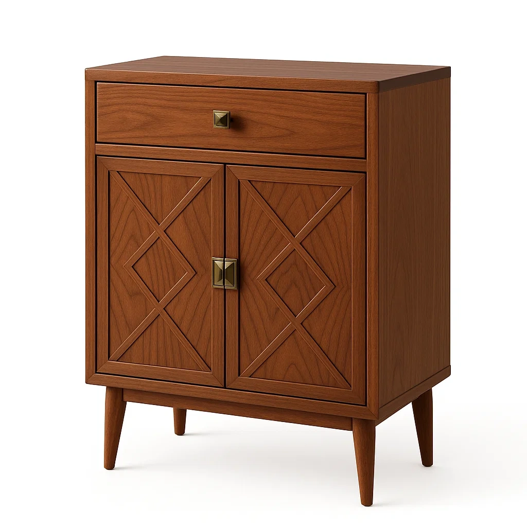 Commode en bois brun avec tiroir et portes géométriques-LUXFUR NITA
