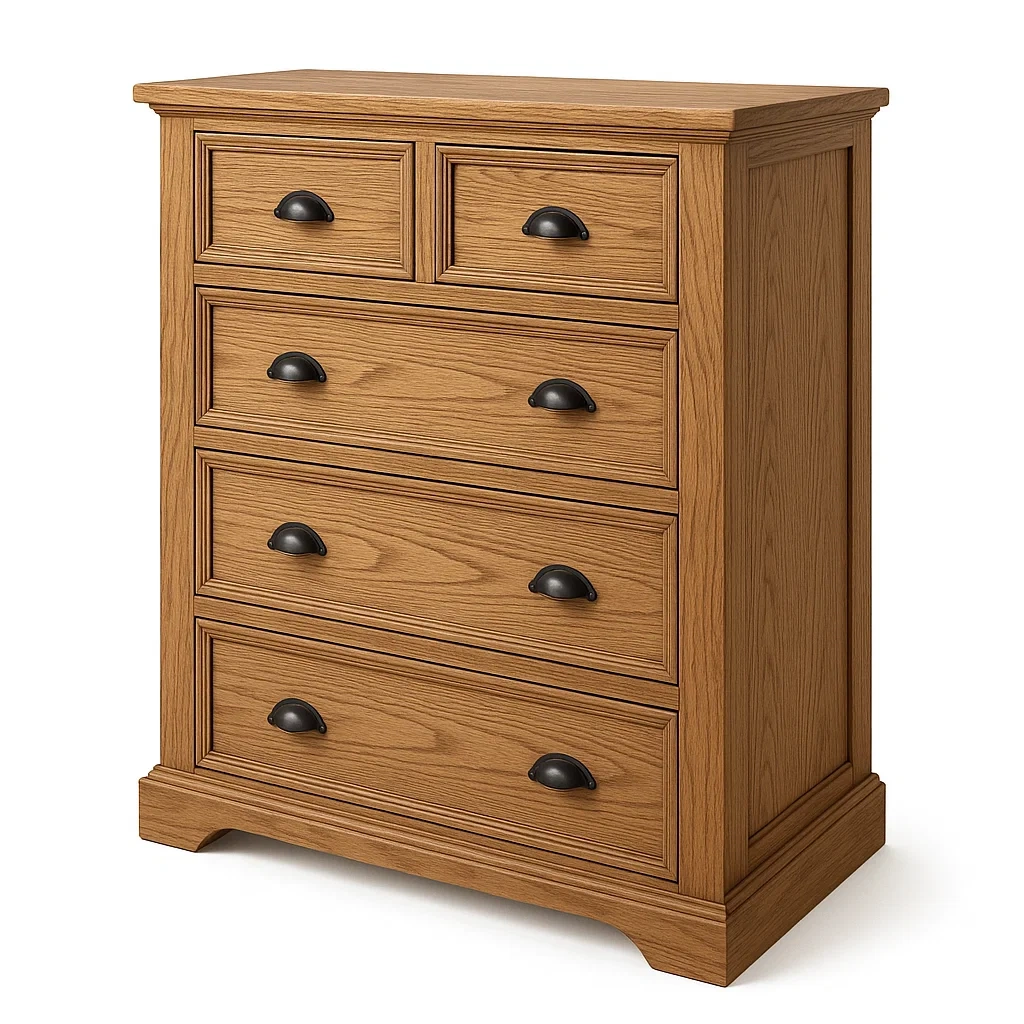 Commode en bois de chêne avec poignées noires 5 tiroirs-LUXFUR NITA