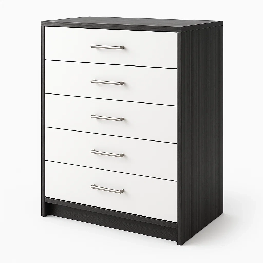 Commode en Bois à 5 Tiroirs Noir et Blanc-LUXFUR NITA