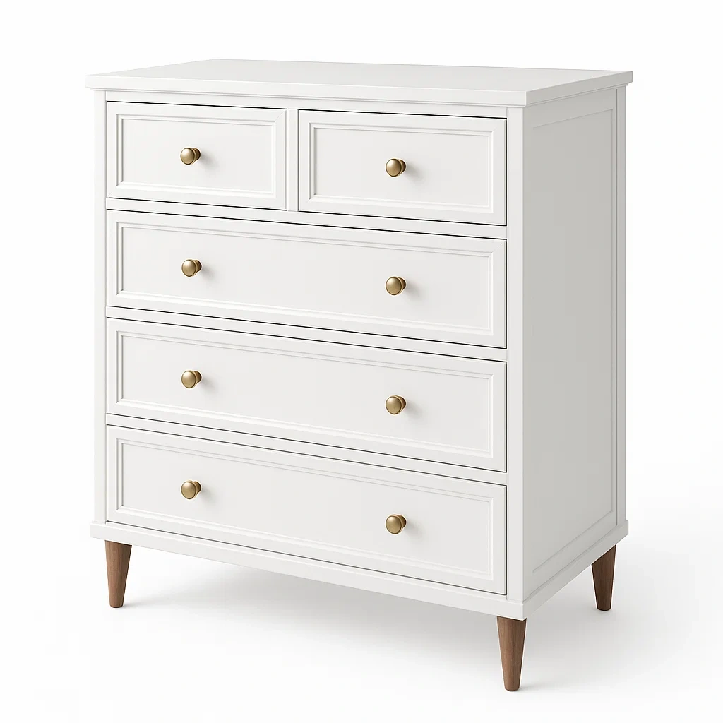 Commode 5 tiroirs en MDF Blanc avec poignées en métal-LUXFUR NITA