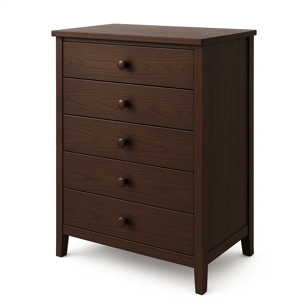 Commode en Bois Massif Marron à 5 Tiroirs-LUXFUR NITA