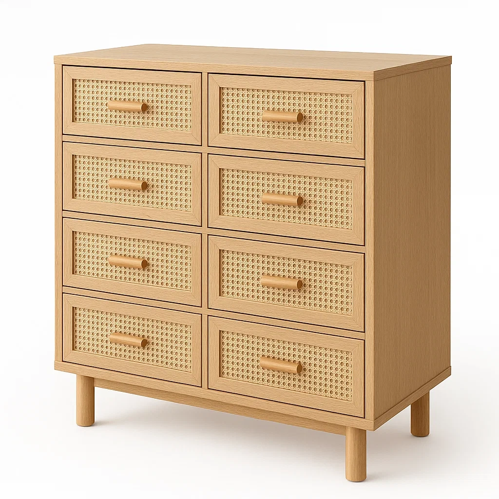 Commode en Bois avec 8 Tiroirs en Rotin-LUXFUR NITA
