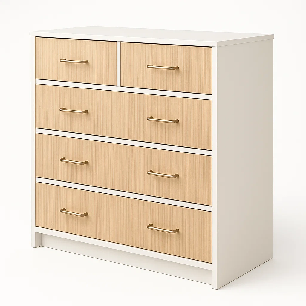 Commode en Bois et MDF avec 5 Tiroirs Blanc-LUXFUR NITA