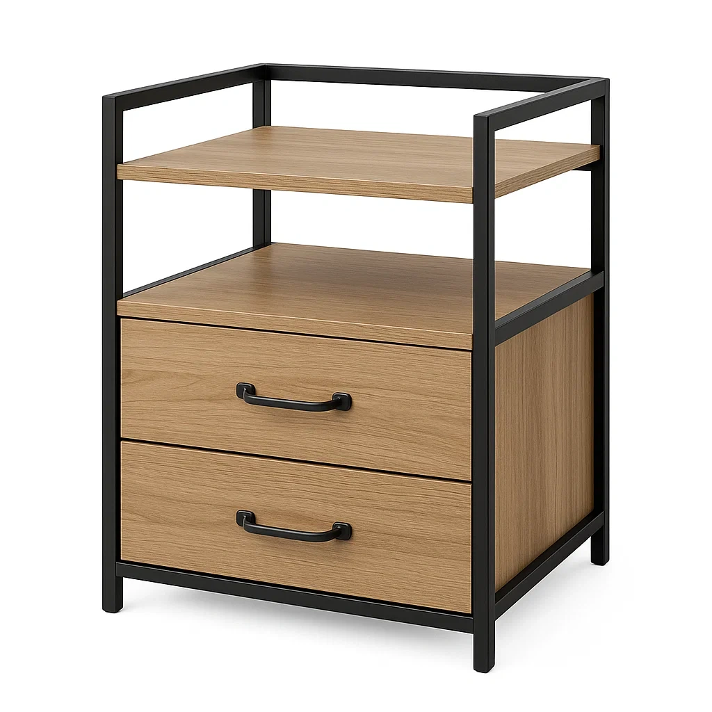 Table de Chevet en Bois et Métal avec 2 Tiroirs-LUXFUR NITA
