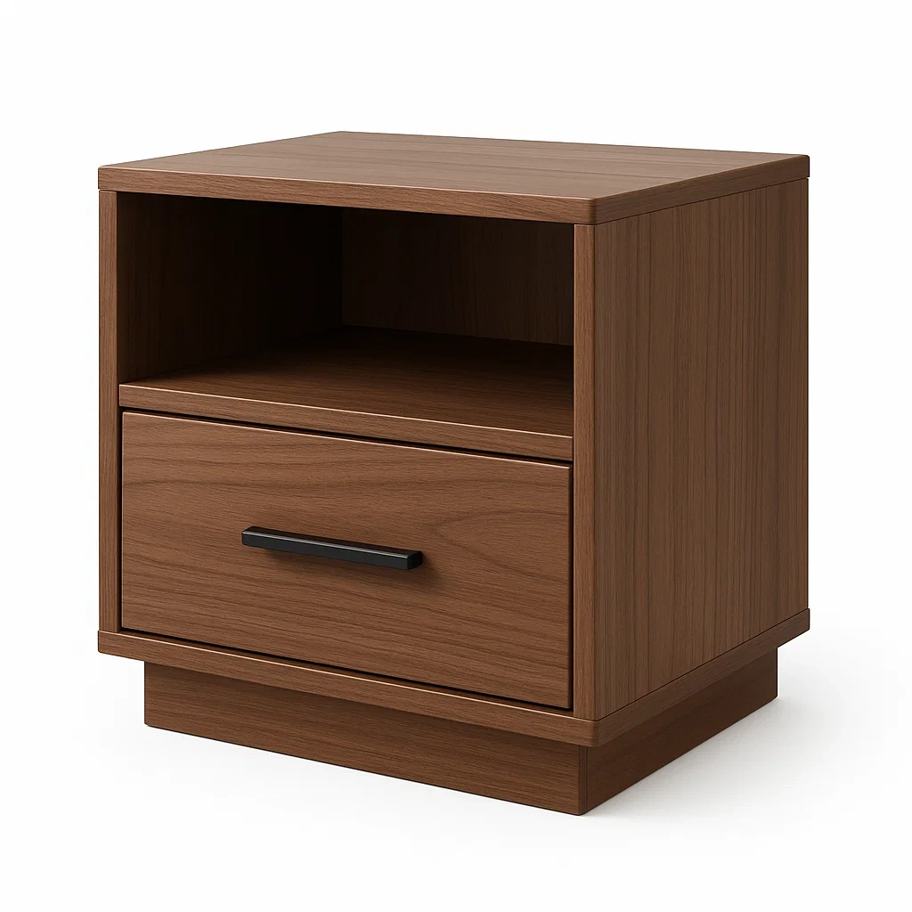 Table de chevet en bois avec tiroir et compartiment ouvert-LUXFUR NITA
