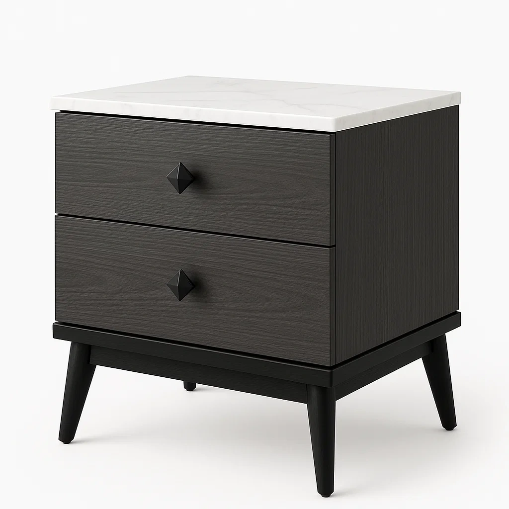 Table de Chevet Bois et Marbre 2 Tiroirs-LUXFUR NITA