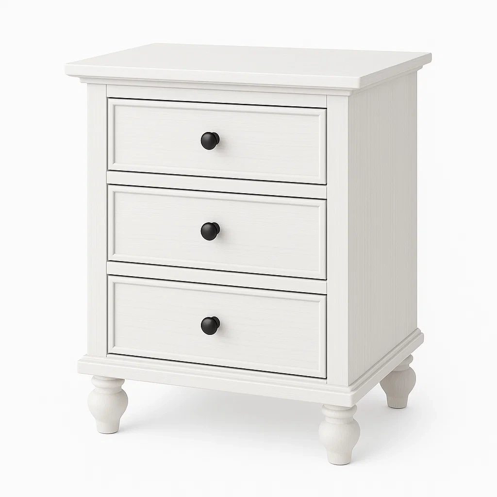 Table de nuit en bois avec 3 tiroirs Blanc-LUXFUR NITA