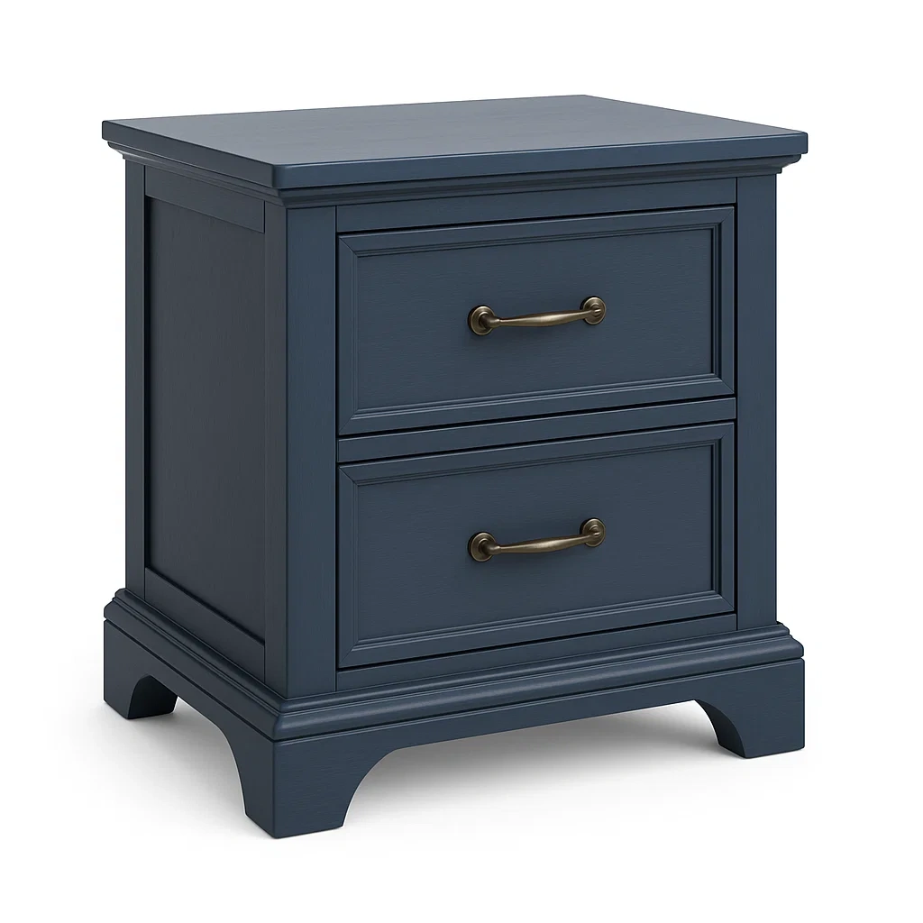 Table de chevet en bois bleu avec 2 tiroirs-LUXFUR NITA