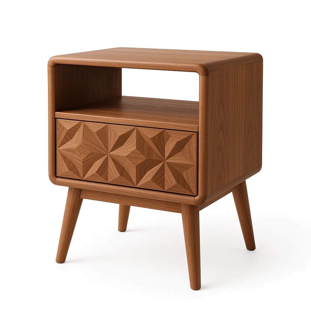 Table de chevet en bois avec tiroir sculpté-LUXFUR NITA