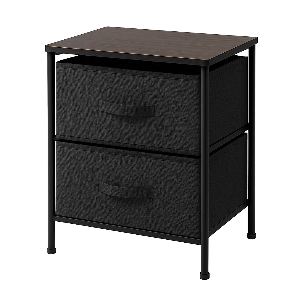 Commode en métal et tissu noir avec plateau en bois 45x35x57 cm-LUXFUR NITA