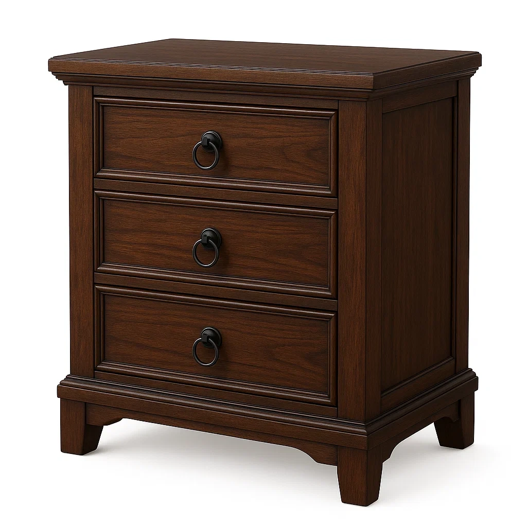 Table de chevet en bois avec 3 tiroirs en Bois Marron-LUXFUR NITA
