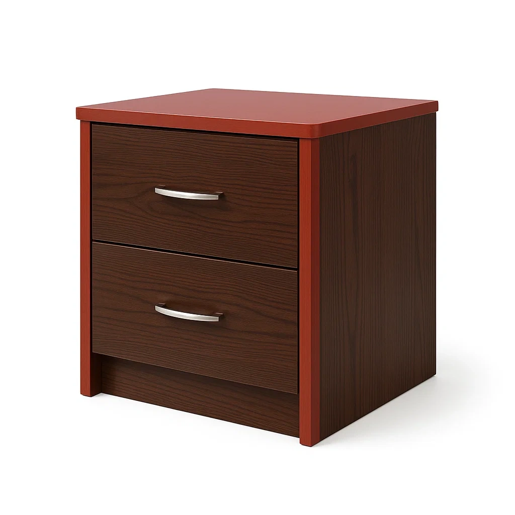 Table de nuit en bois avec 2 tiroirs brun et rouge-LUXFUR NITA