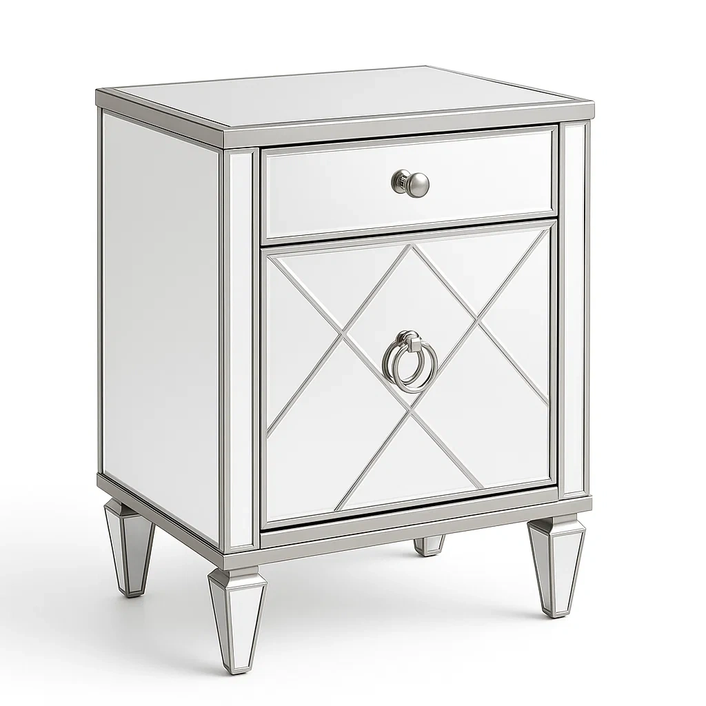 Table de chevet en bois avec miroir argent-LUXFUR NITA
