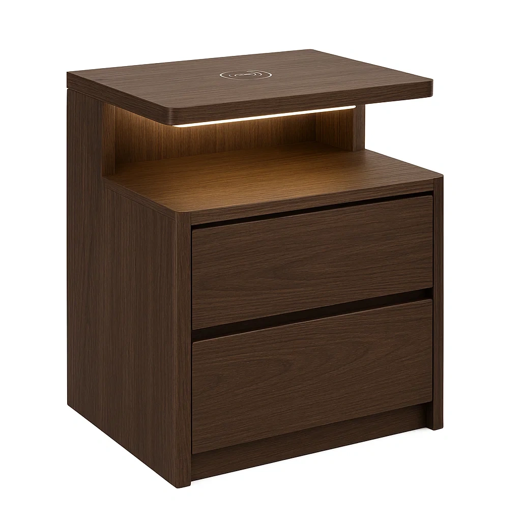 Table de Chevet en Bois avec Chargeur Sans Fil et Lumière-LUXFUR NITA