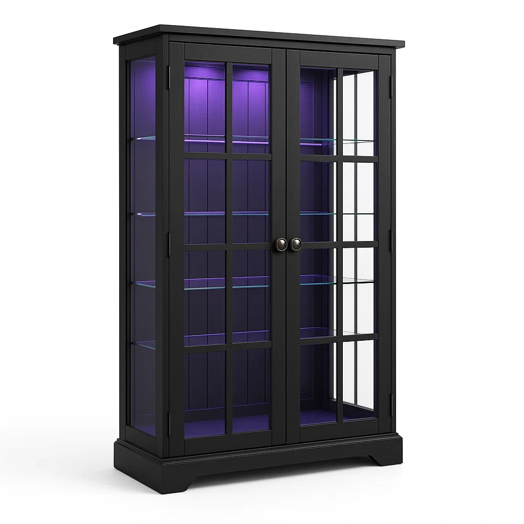 Vitrine en Bois Noir avec Étagères en Verre et Éclairage LED-LUXFUR NITA