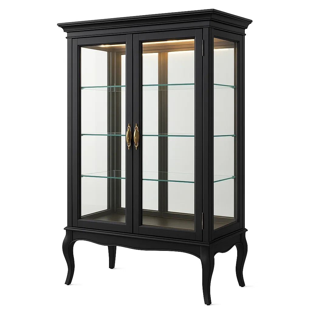 Vitrine en bois noir avec verre trempé et portes doubles-LUXFUR NITA