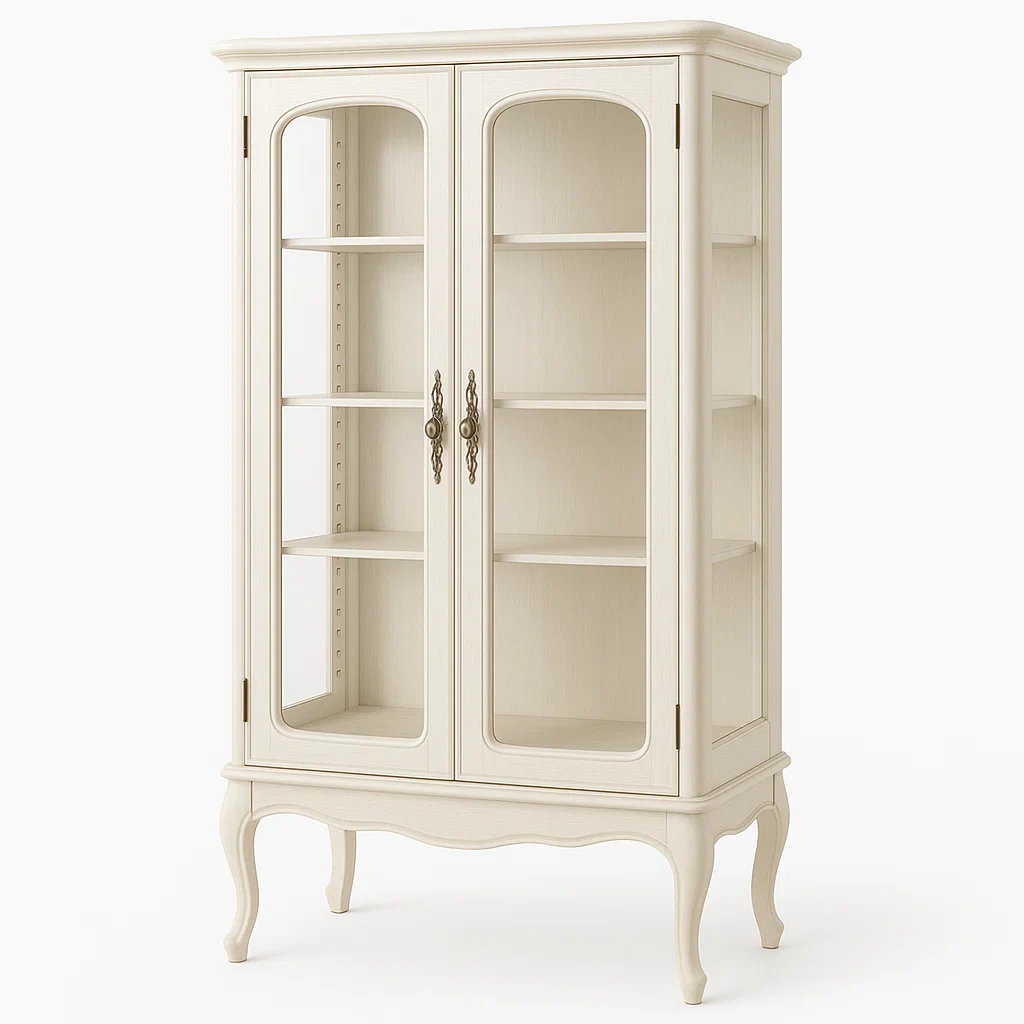 Vitrine en Bois avec Portes en Verre Trempé Crème-LUXFUR NITA