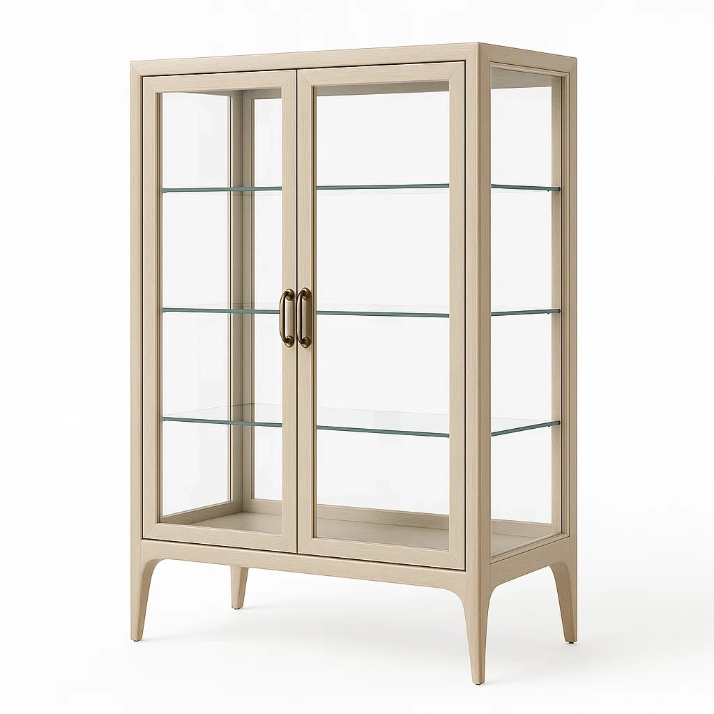 Vitrine en bois avec portes vitrées et étagères en verre trempé-LUXFUR NITA