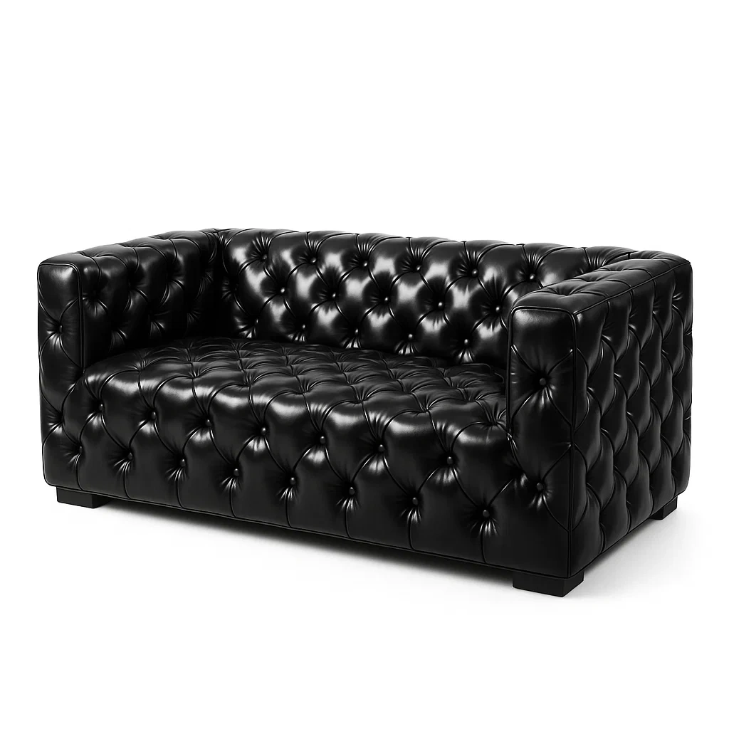 Canapé Chesterfield en cuir synthétique Noir-LUXFUR NITA