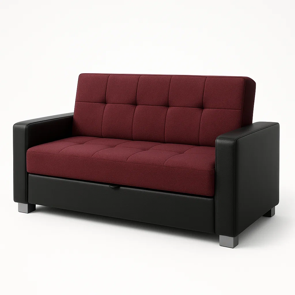 Canapé 2 places en tissu Bordeaux et cuir PU Noir-LUXFUR NITA