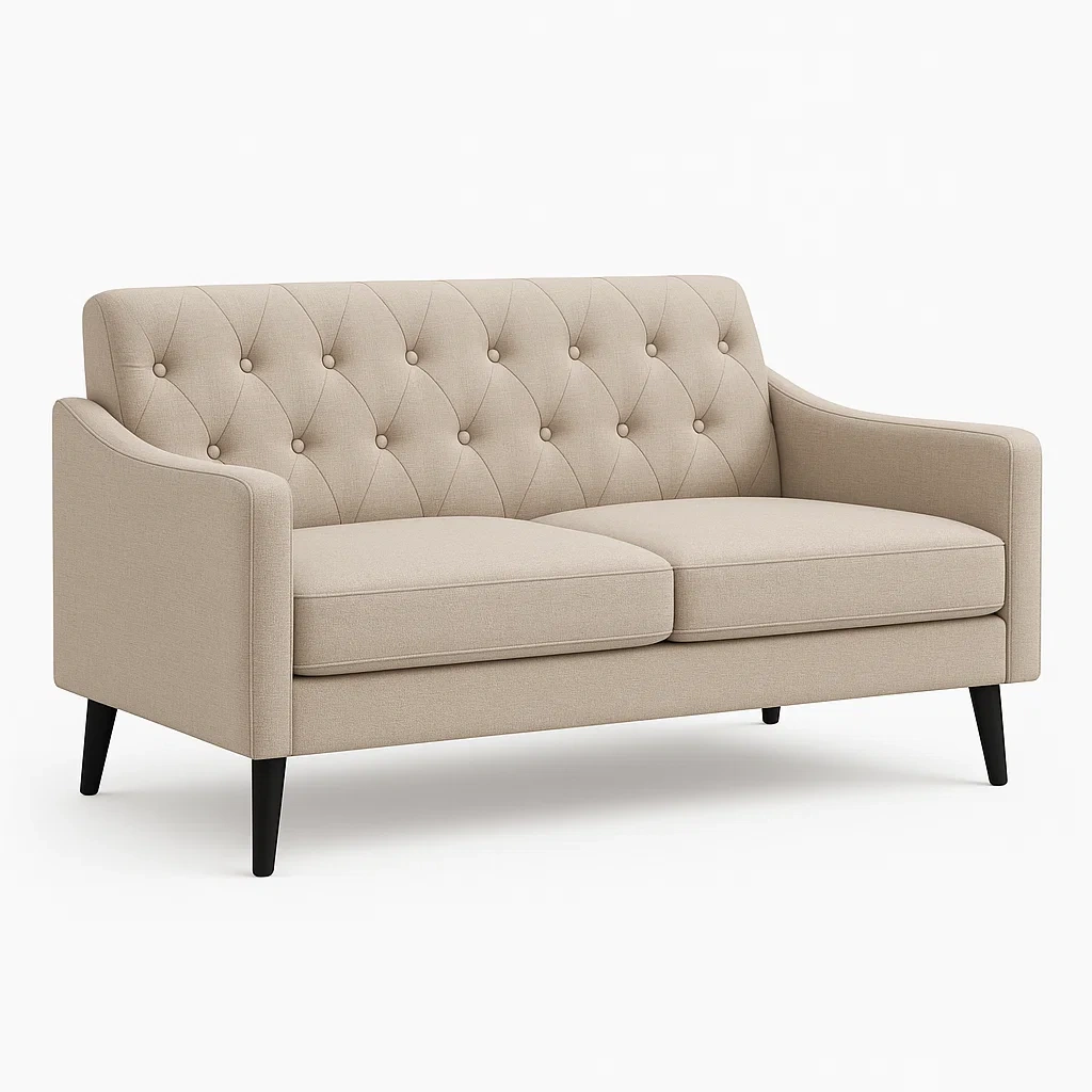 Canapé 2 places en tissu polyester Beige avec pieds en bois-LUXFUR NITA