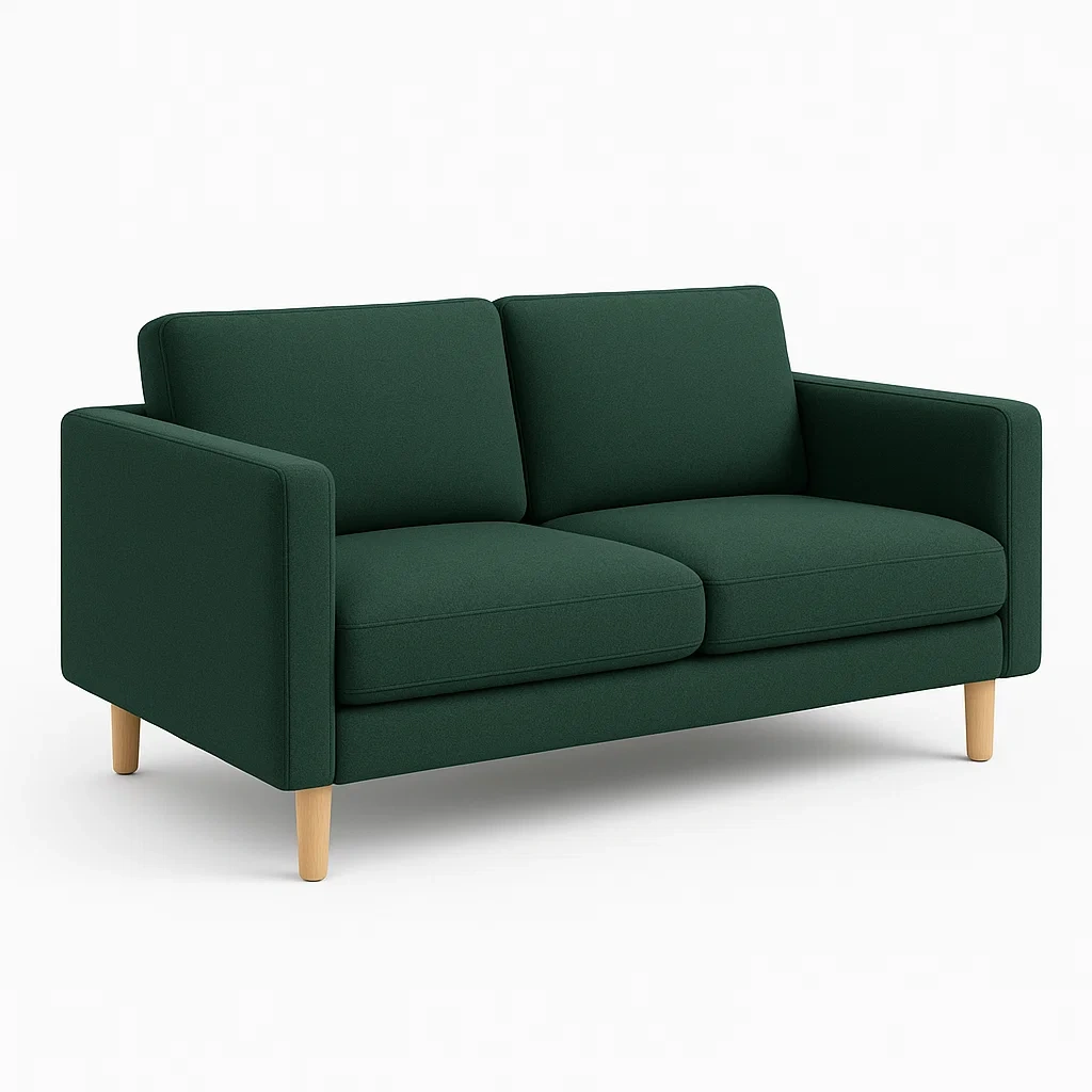 Canapé 2 places en bois et tissu vert foncé-LUXFUR NITA