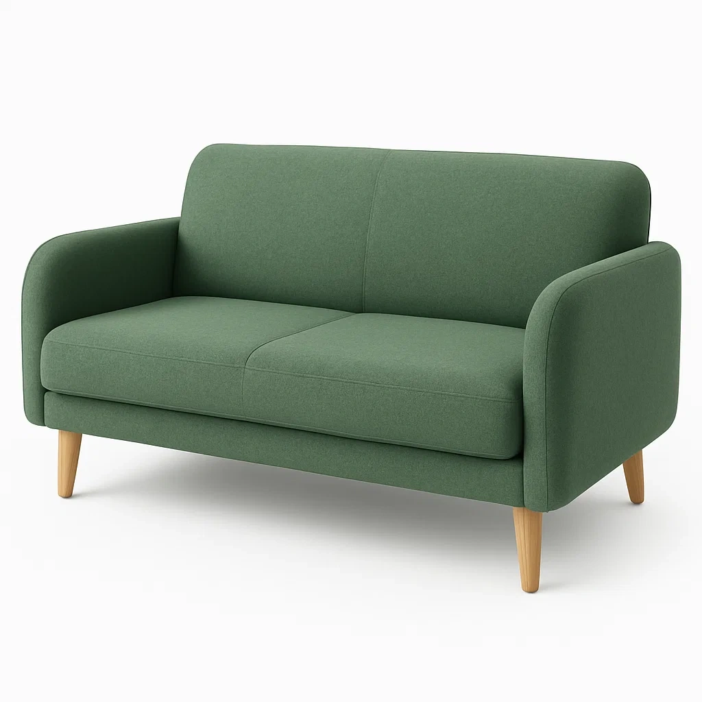 Canapé 2 places tissu Polyester Vert pieds Hêtre-LUXFUR NITA