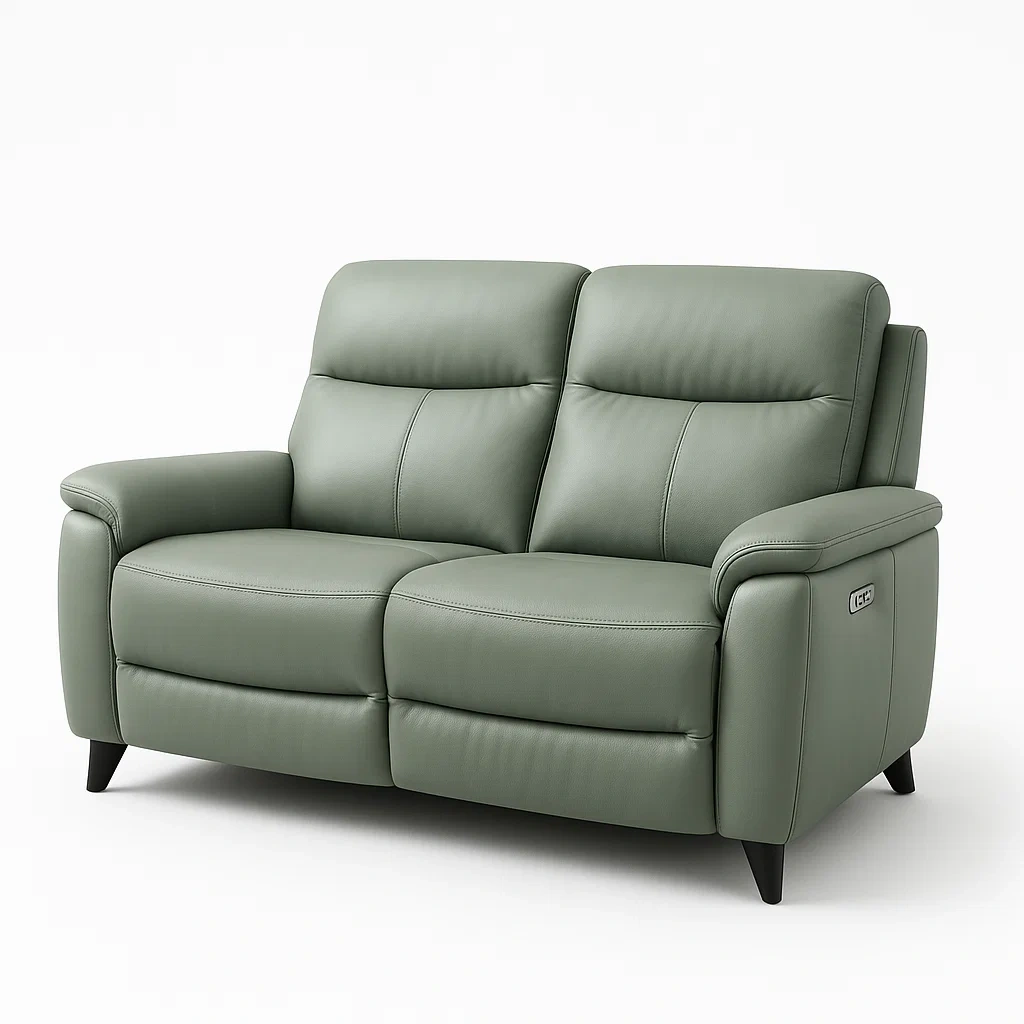 Canapé 2 Places Relaxation Électrique en Cuir Véritable Vert-LUXFUR NITA