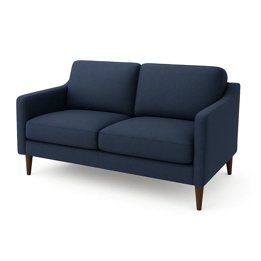 Canapé 2 places en bois et tissu bleu 150 cm-LUXFUR NITA