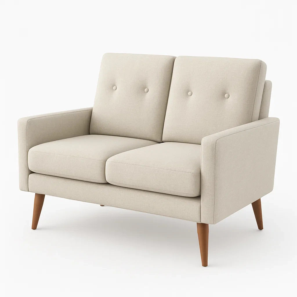 Canapé 2 places en tissu Beige avec pieds en bois-LUXFUR NITA