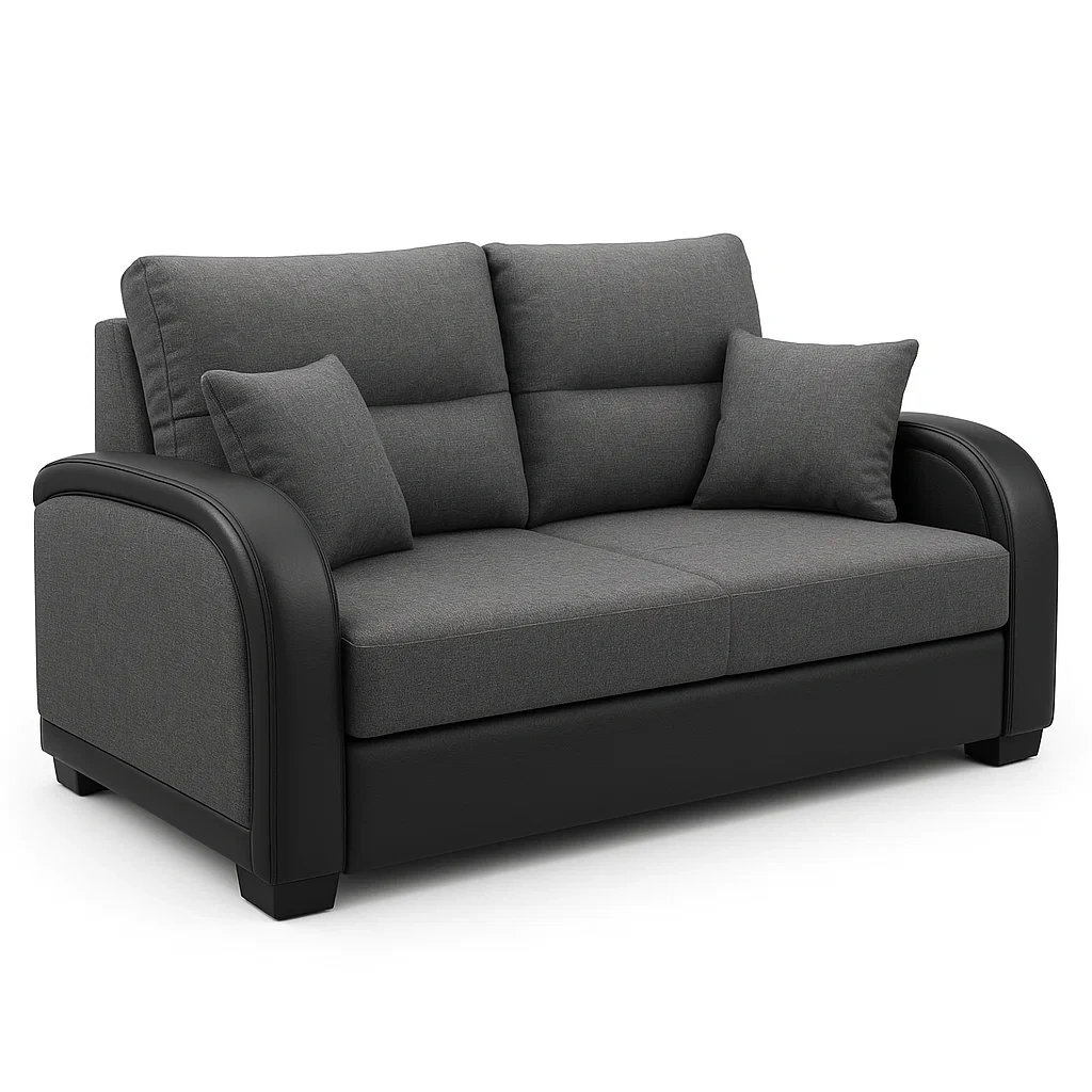 Canapé 2 places en tissu et simili cuir Gris/Noir-LUXFUR NITA